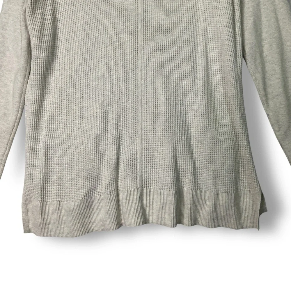 Talbots Waffle Knit Hooded Thermal Sweater 1X Full Zip Neutral Long Lightweight - Picture 8 of 11